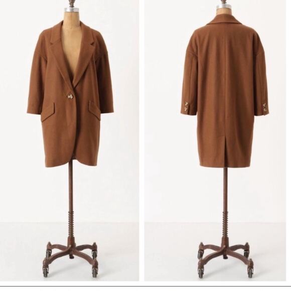 Anthropologie Cartonnier Sienna Tobacco Cocoon Wool Blend Coat Lined - Picture 1 of 10